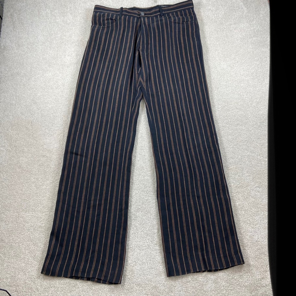 Vintage Gianni Versace Couture Linen Pants Mens 52 Black Copper Pinstripe Italy